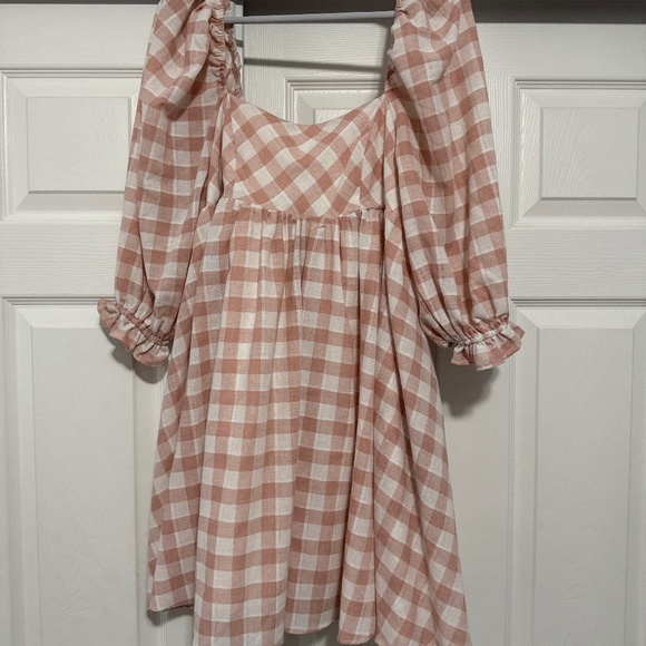 Light Pink Gingham Baby Doll Dress - Picture 1 of 4